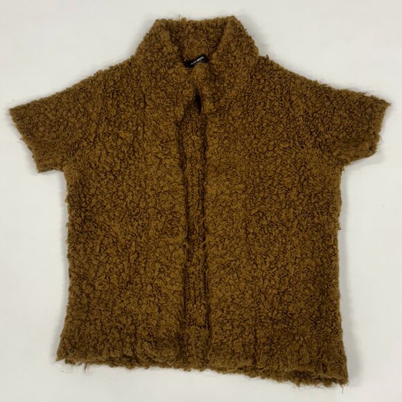 Brown Textured Teddy Knit Short-Sleeve Cardigan - Picture 1 of 6